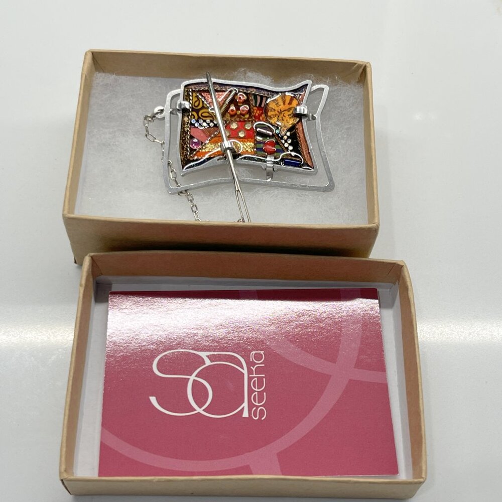 NIB SEEKA QUILT PIN - HAND PAINTED METALLIC FIBROUS STAINLESS STEEL RESIN ARTSY - Picture 7 of 9